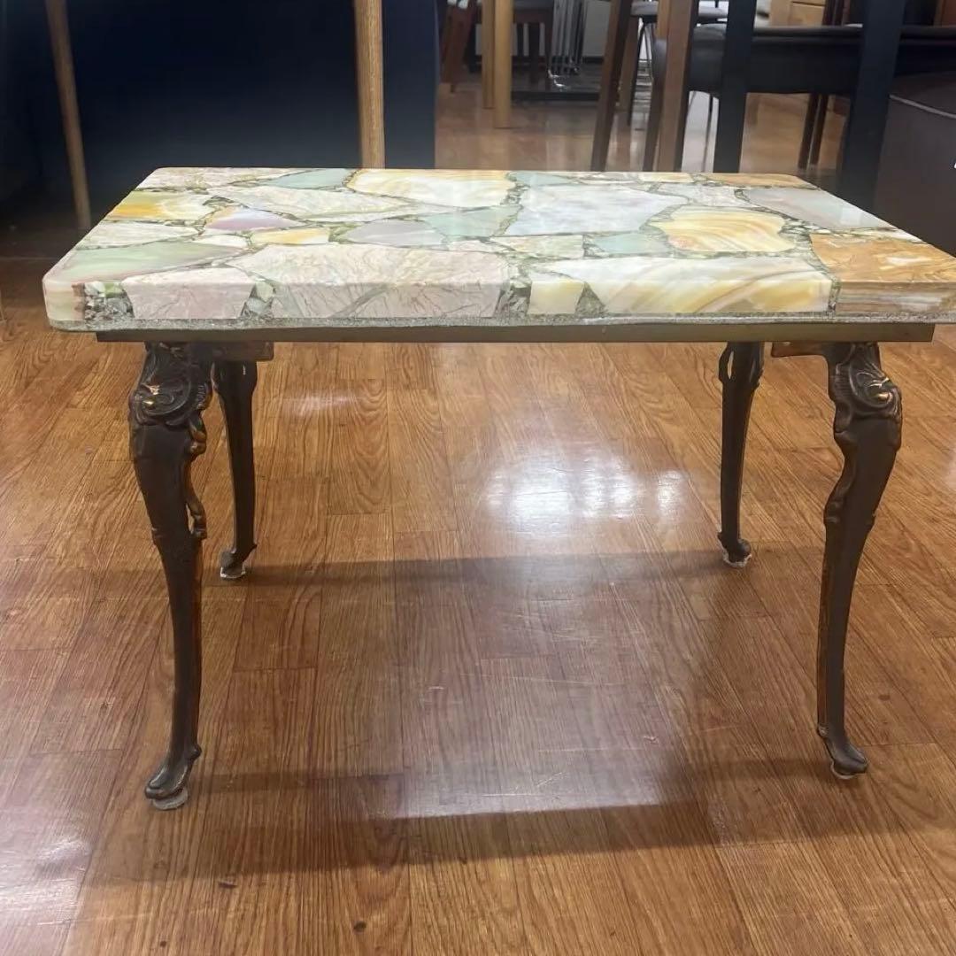 アンティーク イタリア オニキス コーヒーテーブル 大理石 天然石 タイルトップ