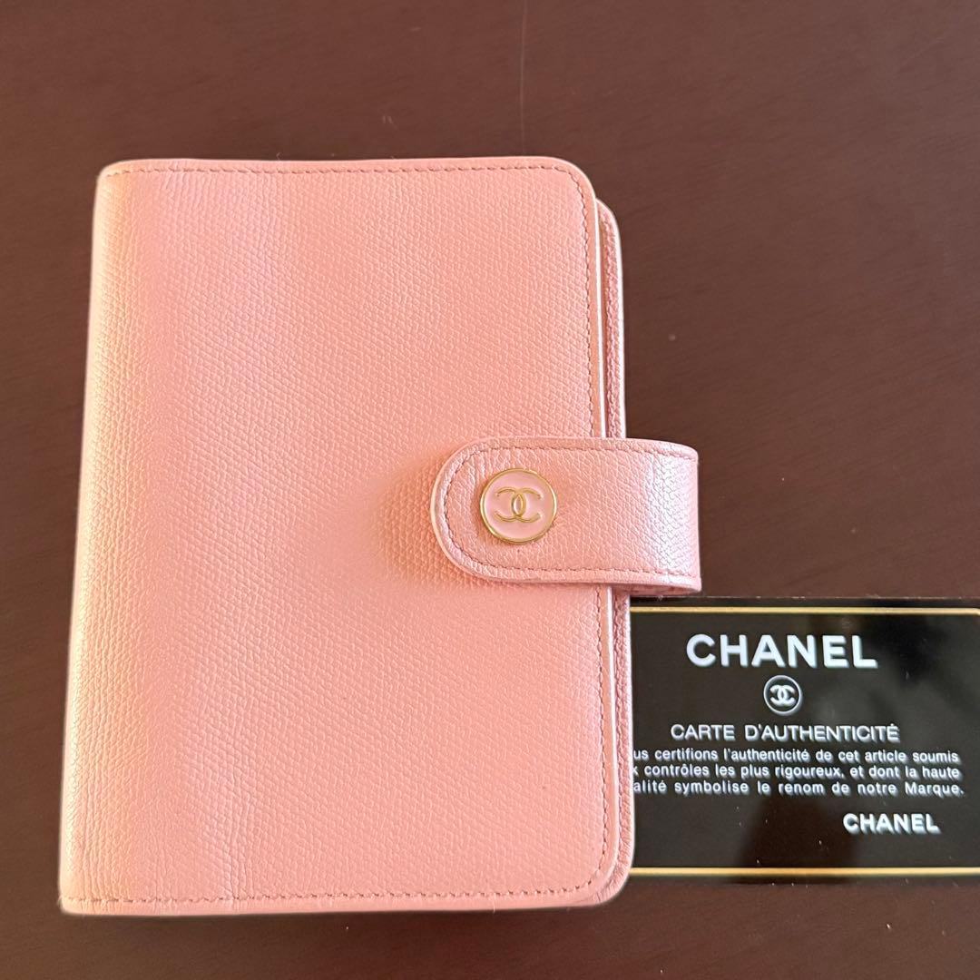 CHANELココボタンA6手帳ピンクキャビアアジェンダ6穴ギャランティカード付