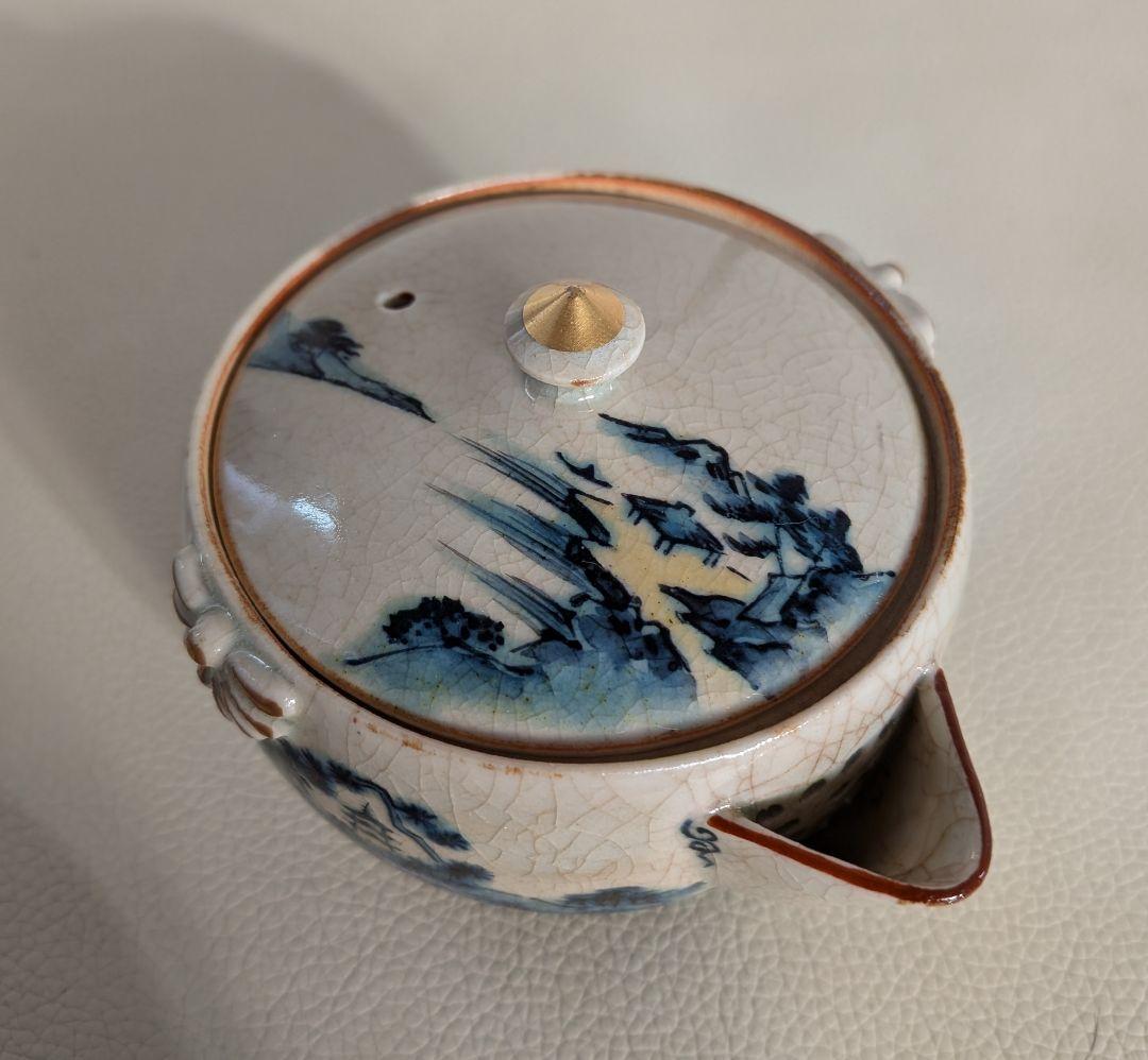 煎茶道具　九谷焼「光仙造」山水文　煎茶碗・宝瓶・湯冷まし　共箱