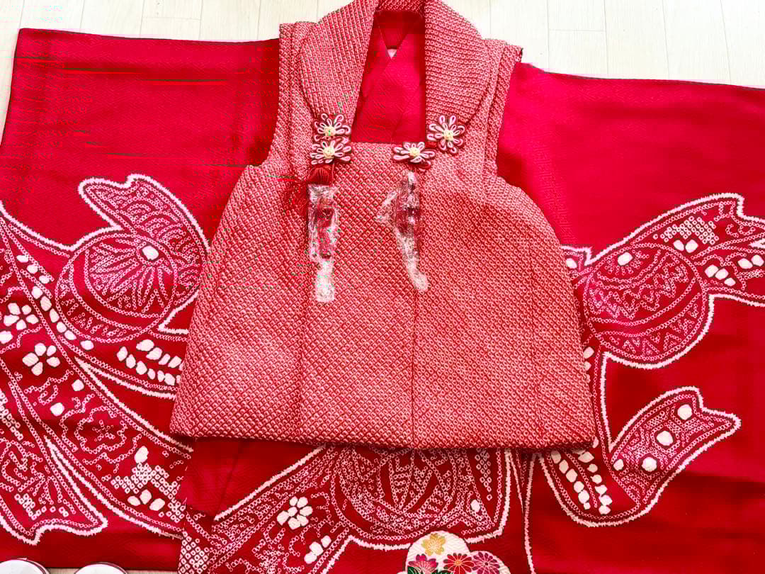 ★みみ★ 七五三　正絹　3歳　絞り　総絞り　被布　一つ身　フルセット　毱