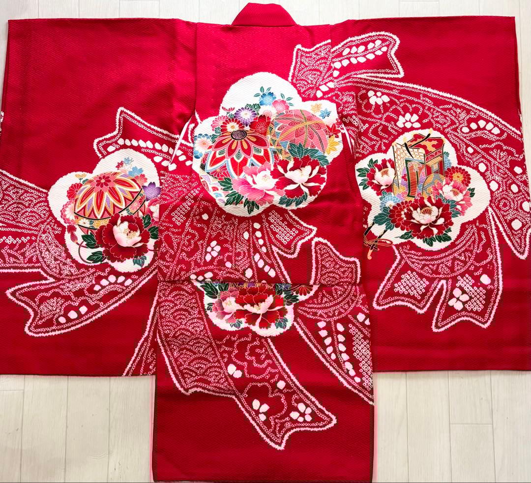 ★みみ★ 七五三　正絹　3歳　絞り　総絞り　被布　一つ身　フルセット　毱