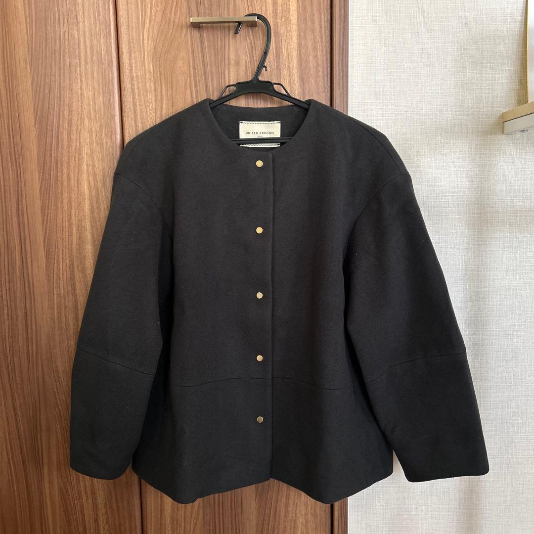 【美品】UNITED ARROWS Wノーカラー メタルボタン ショートコート