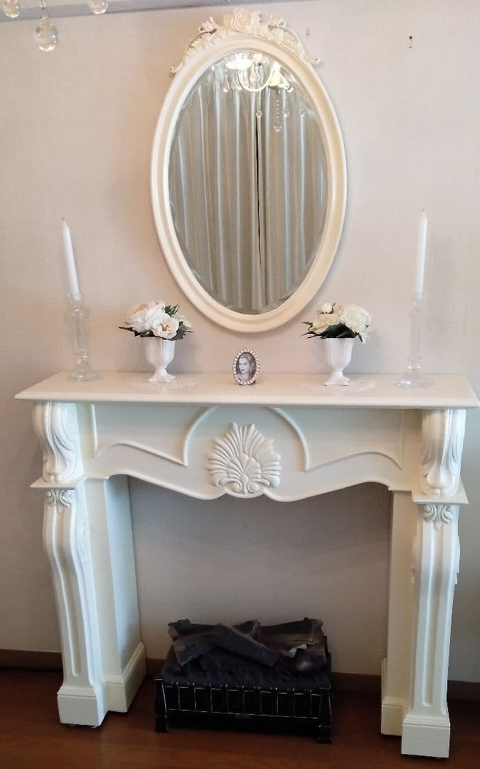 最終値下げ❗オーダーハンドメイドプリンセス ウォールミラー /バラの彫刻ホワイト