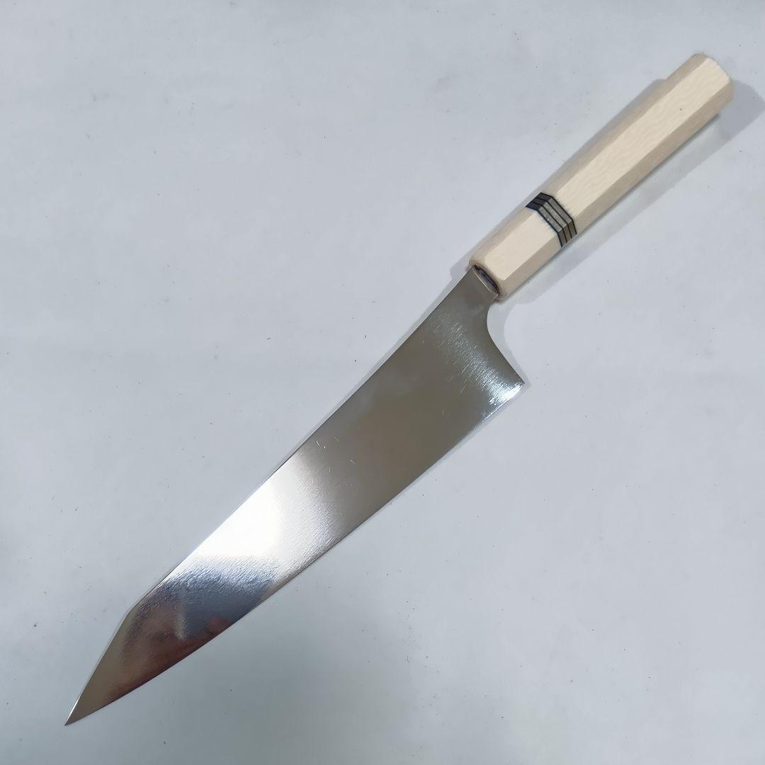 ステン本焼V金10号切付牛刀包丁24cm右片刃 鏡面 人工象牙八角柄