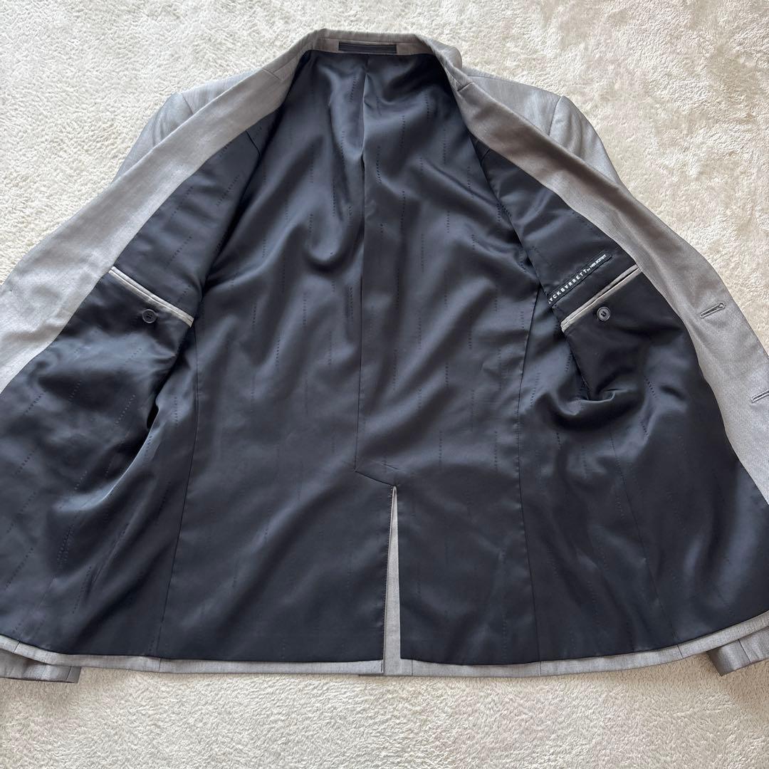 【シルク混】美品　ブラックバレットバイニールバレット　スーツL 灰　光沢　本切羽