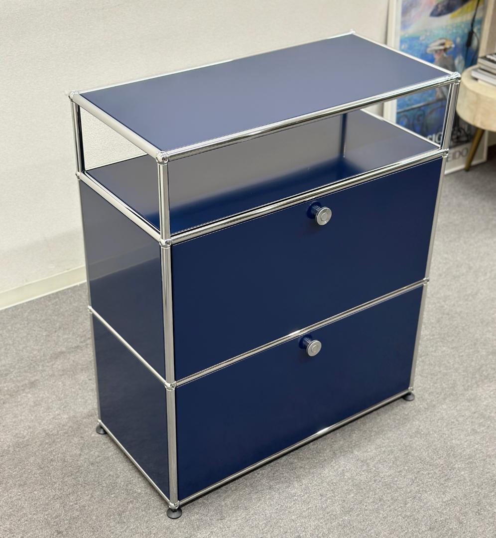 ほぼ未使用■USMハラー■キャビネット 1列3段　スティールブルー　鍵なし　紺色