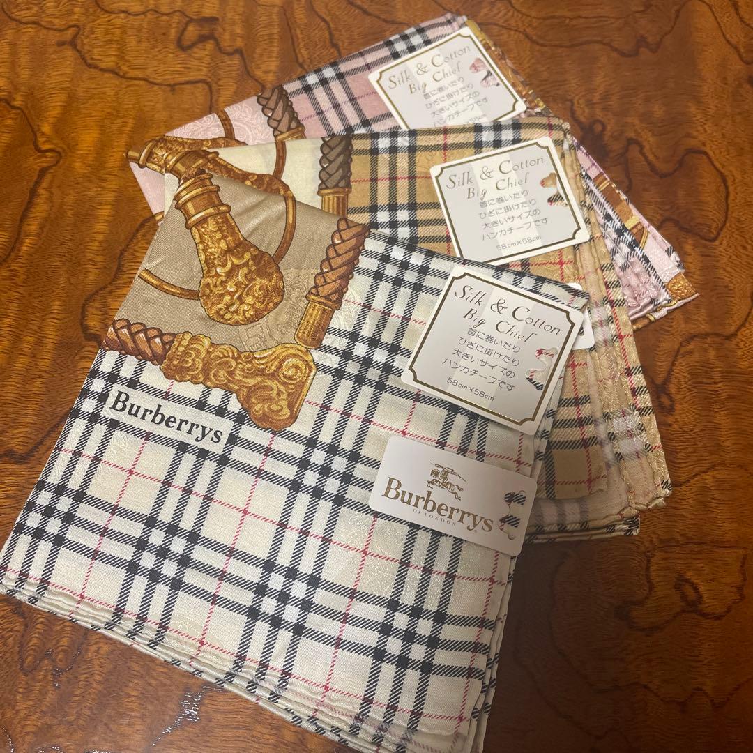 H*a様 Burberrys シルク&コットンハンカチ ーフ3枚セット