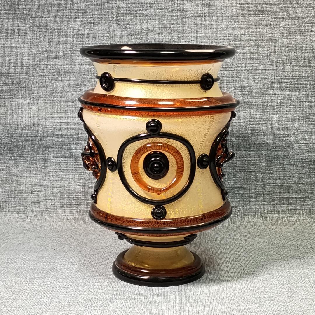 ■岩田久利 作 『硝子紋章花壷』 共箱　27cm　花瓶　技工名品 日展評議員