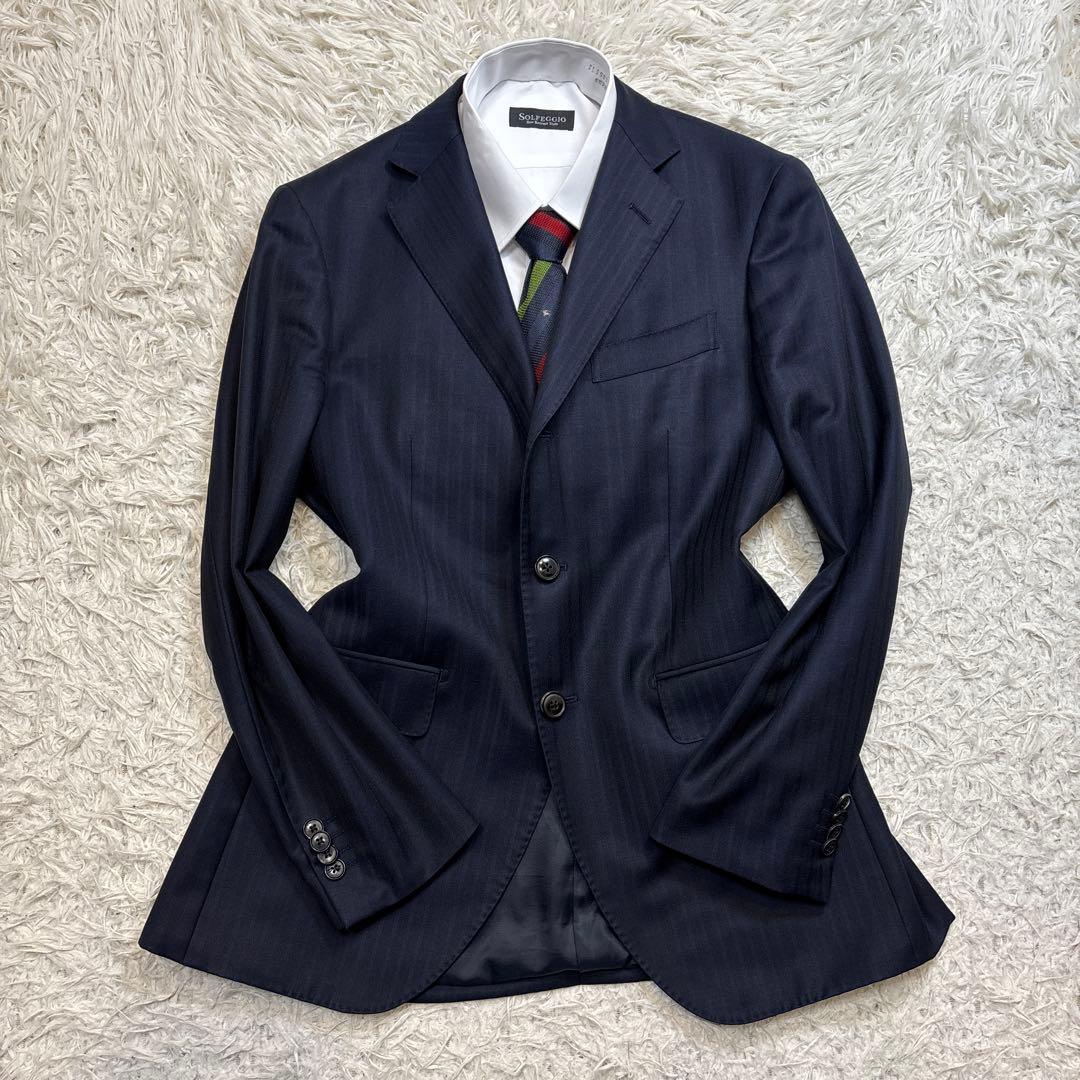 美品☆【ミツミネ】ゼニア生地　エレクタ　段返り　ネイビー　光沢感A4 M